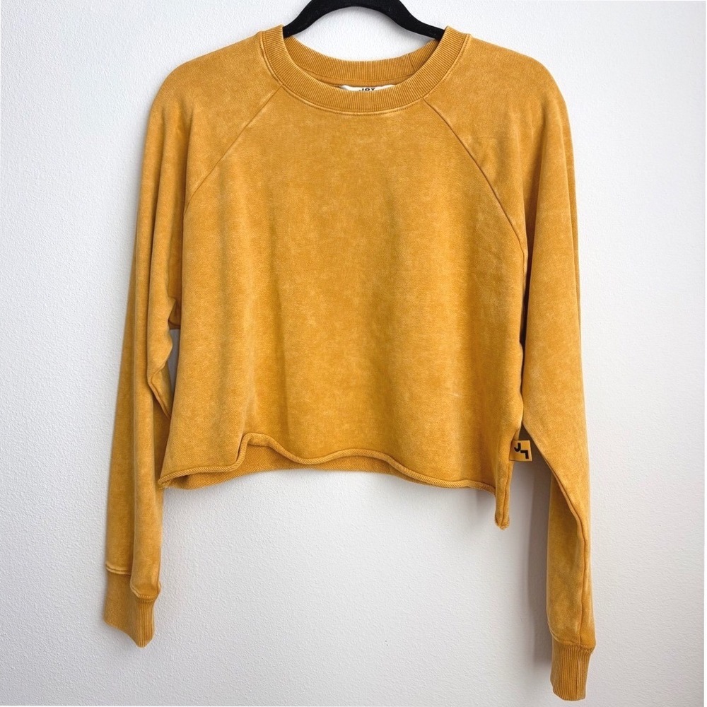 JoyLab Women Mustard Yellow Acid Wash Cropped Sweatshirt Raglan M RN17730